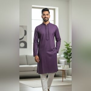 J. Purple Men's Kurta With White Pants- Pakistani & Indian Festive Wear